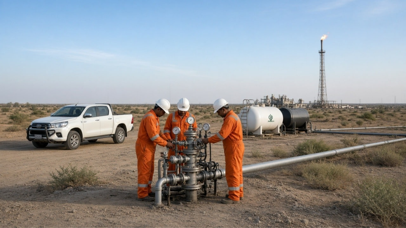 OGDC Bitrism East-1 gas and condensate production well in Khairpur district, Sindh, Pakistan.