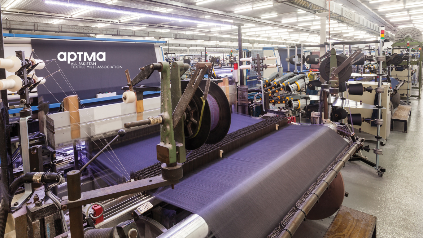 Textile yarn and fabric production at a Pakistani textile mill as APTMA calls for tighter controls on duty-free imports under the Export Facilitation Scheme.