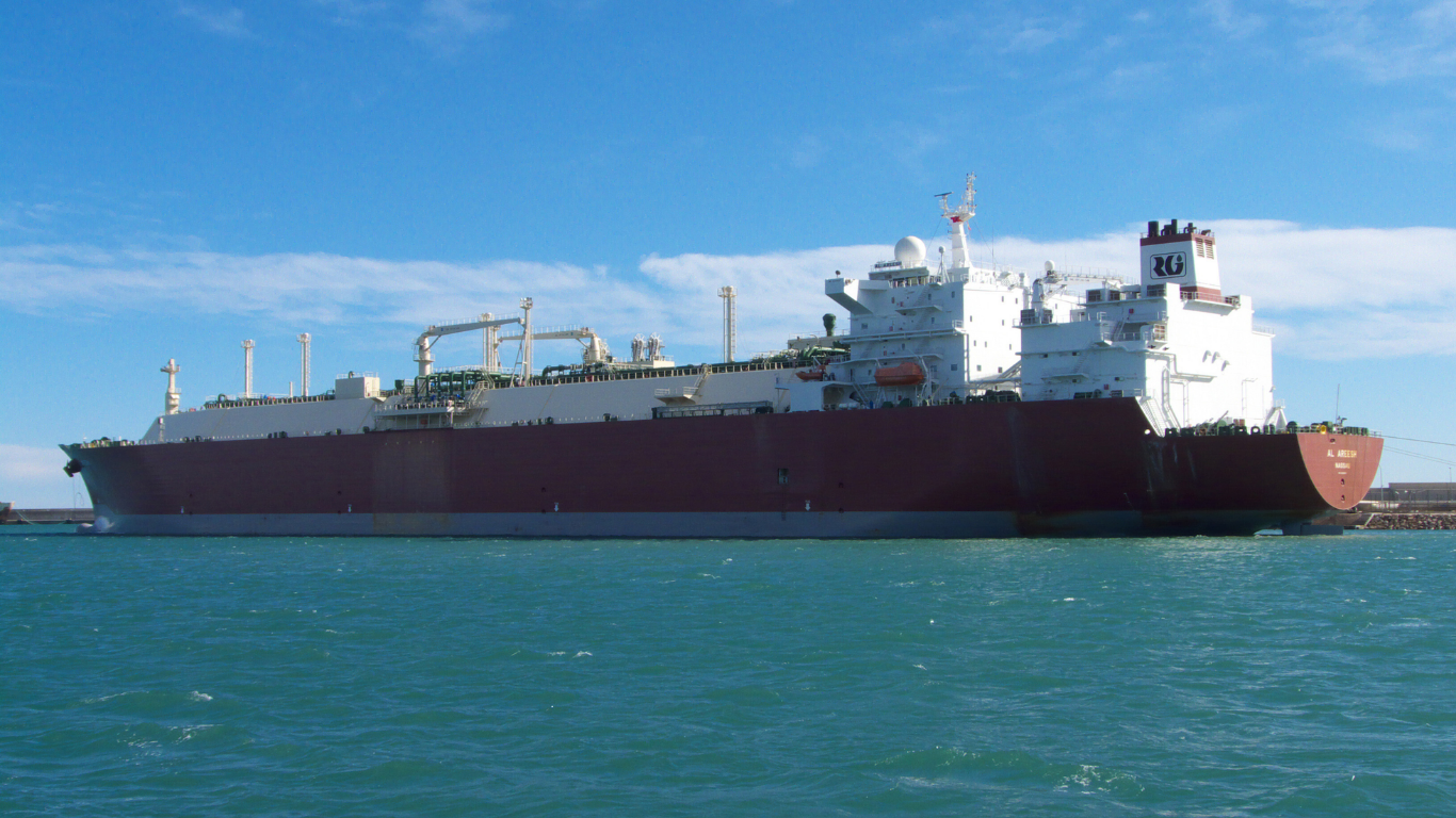 LNG carrier Al-Areesh arriving at Engro’s LNG terminal at Port Qasim, Pakistan.