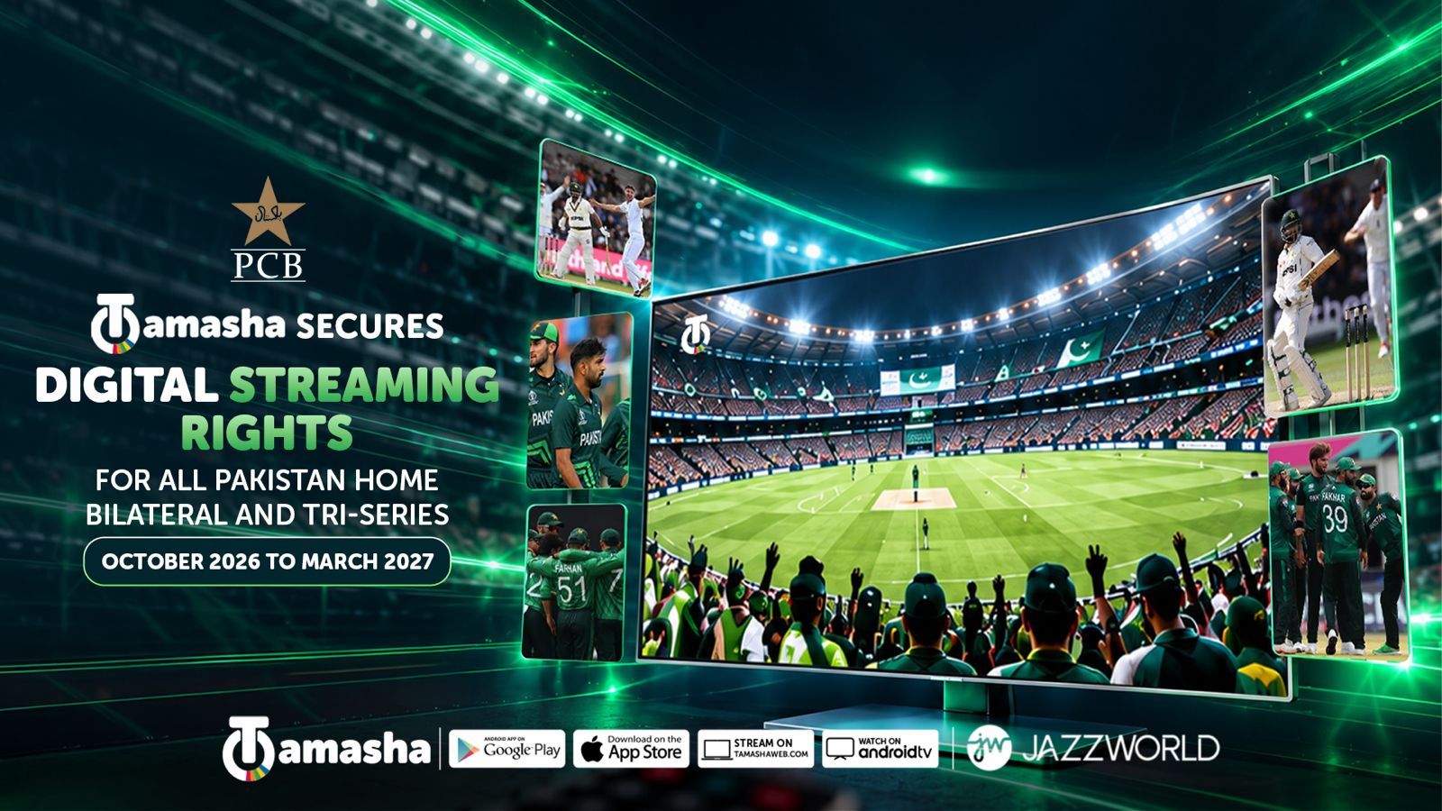Tamasha Secures PCB Streaming Rights for Pakistan’s 2026-27 Home Cricket Season