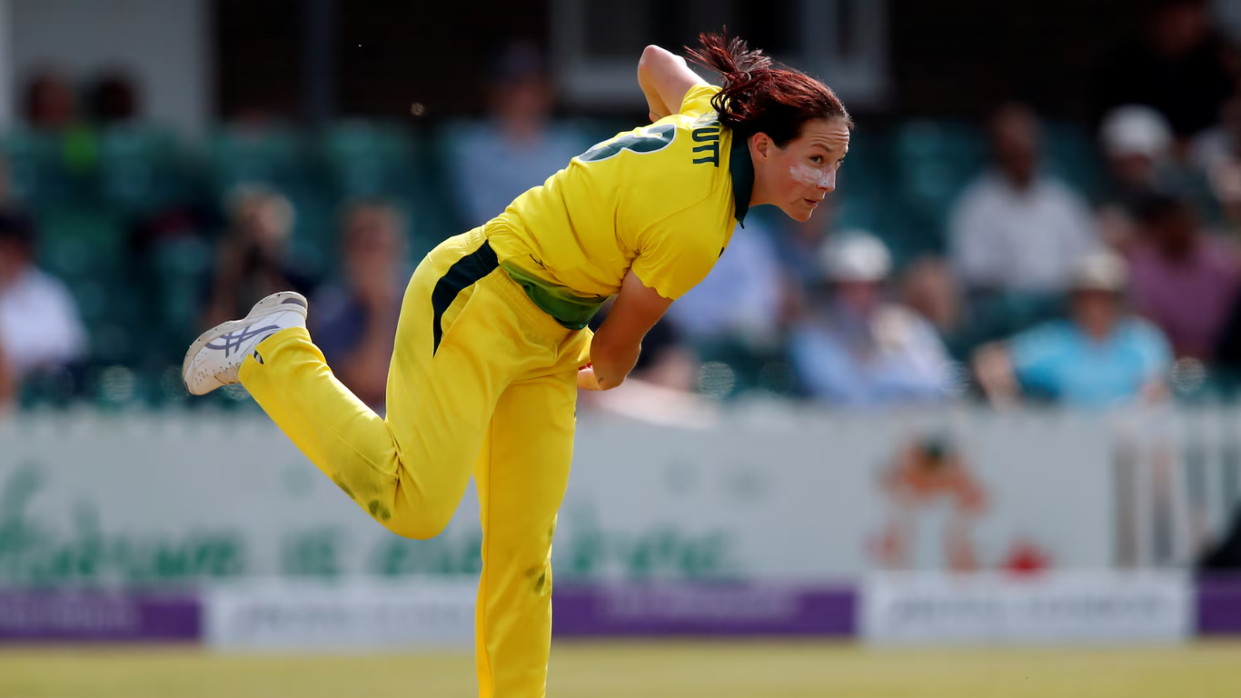 Australian fast bowler Megan Schutt during an international cricket match.
